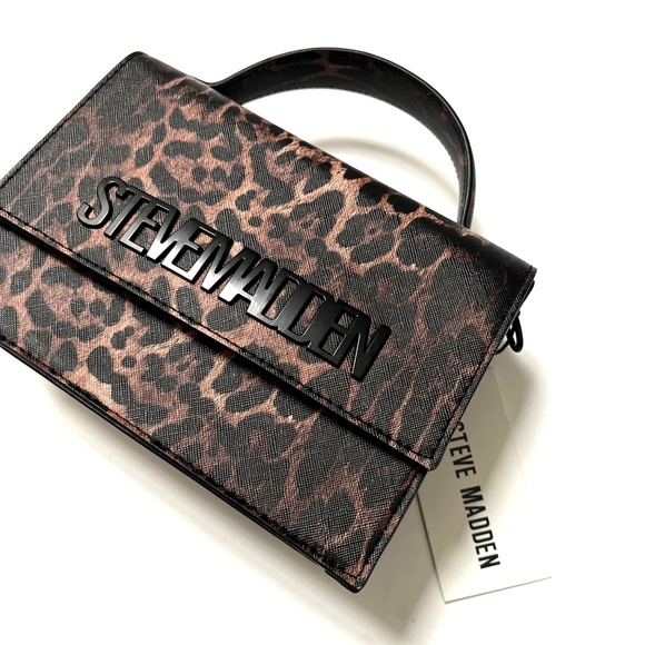 Steve Madden Leopard Accordion Crossbody Top Handle Bag + Pouch Animal Print - Picture 5 of 9